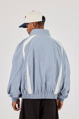 Nylon Panelled Track Jacket With Piping - Blue