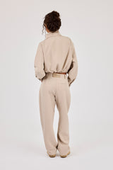 Woven Embroidered Jacket & Barrel Leg Trouser - Beige