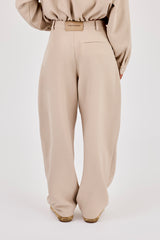 Woven Barrell Leg Trouser - Beige