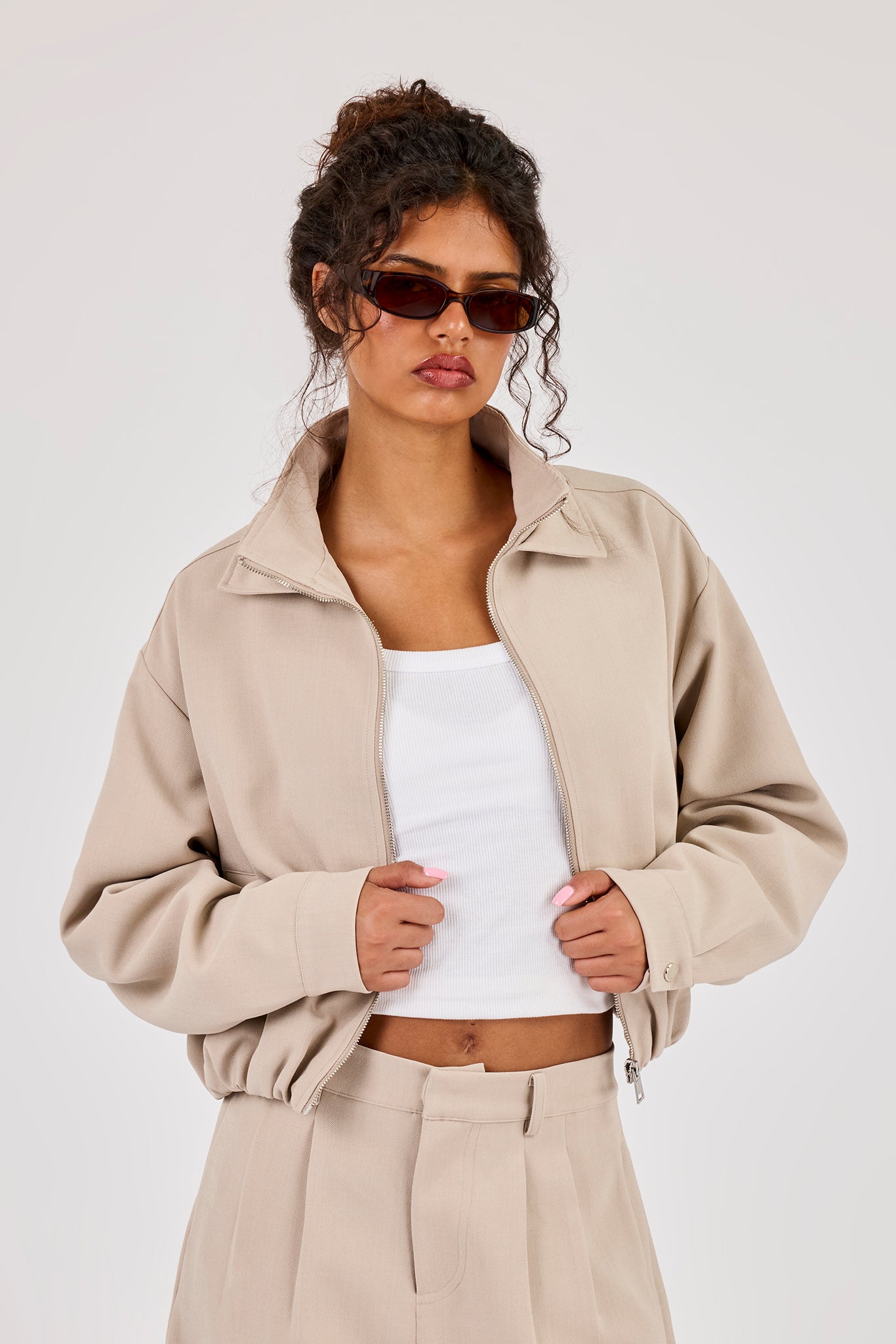 Woven Embroidered Jacket - Beige