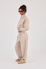 Woven Embroidered Jacket & Barrel Leg Trouser - Beige