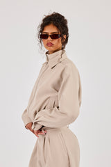 Woven Embroidered Jacket - Beige