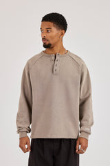 Washed Henley Sweater - Washed Taupe