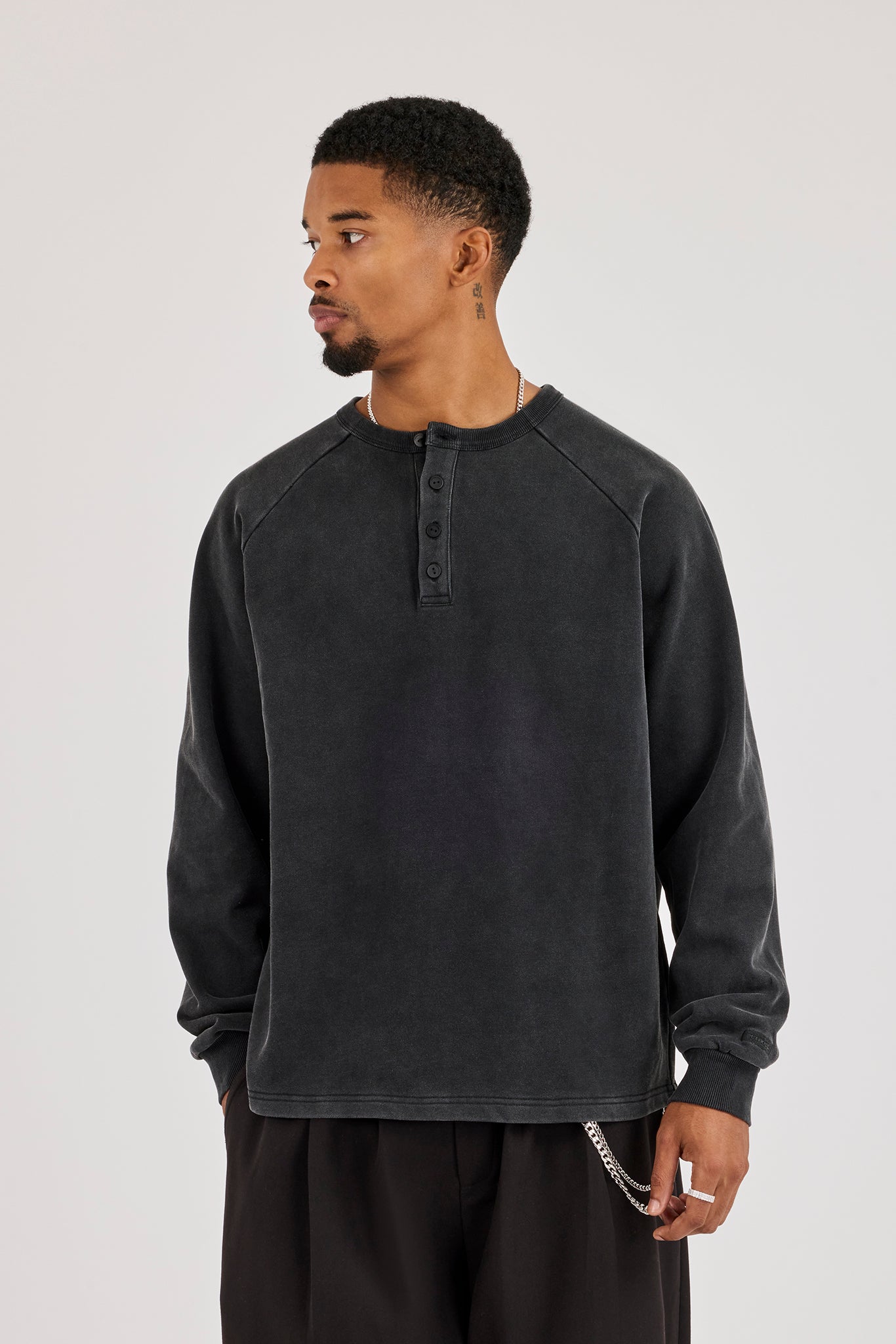 Washed Henley Sweater - Washed Black