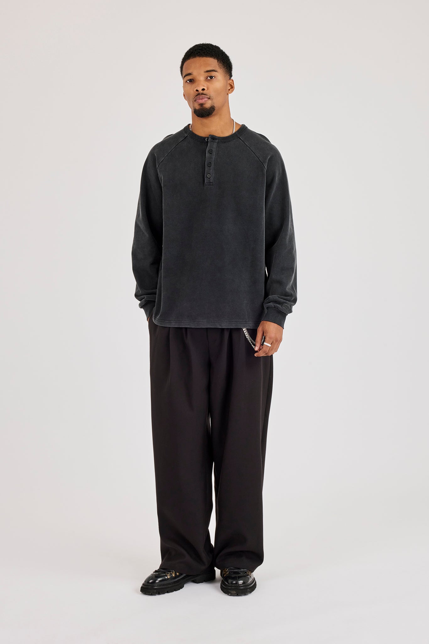 Washed Henley Sweater - Washed Black