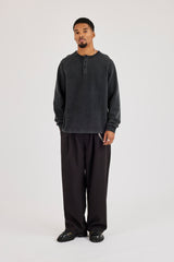Washed Henley Sweater - Washed Black