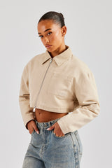 Twill Cord Collar Harrington Jacket - Stone