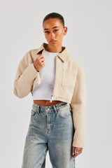 Twill Cord Collar Harrington Jacket - Stone
