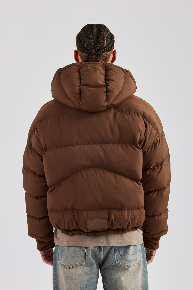 Oversized Hooded Puffer Jacket Brown Mens Outerwear Shop