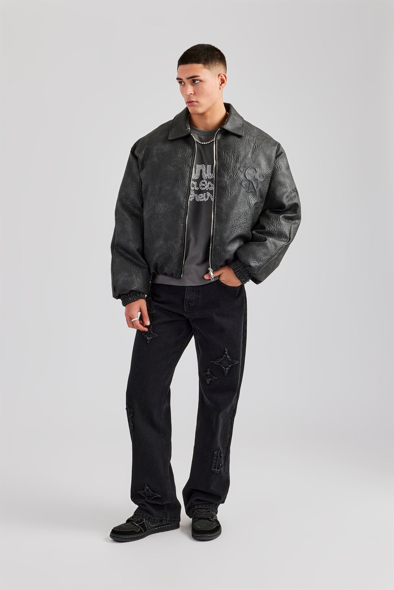 Vintage PU Harrington Jacke - Anthrazit