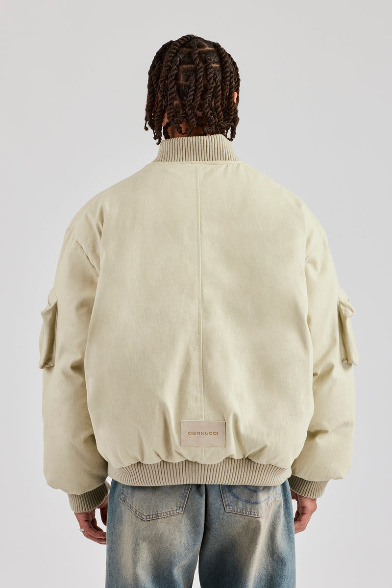 Twill Utility Heavy Bomber Jacket Off White Mens Outerwear