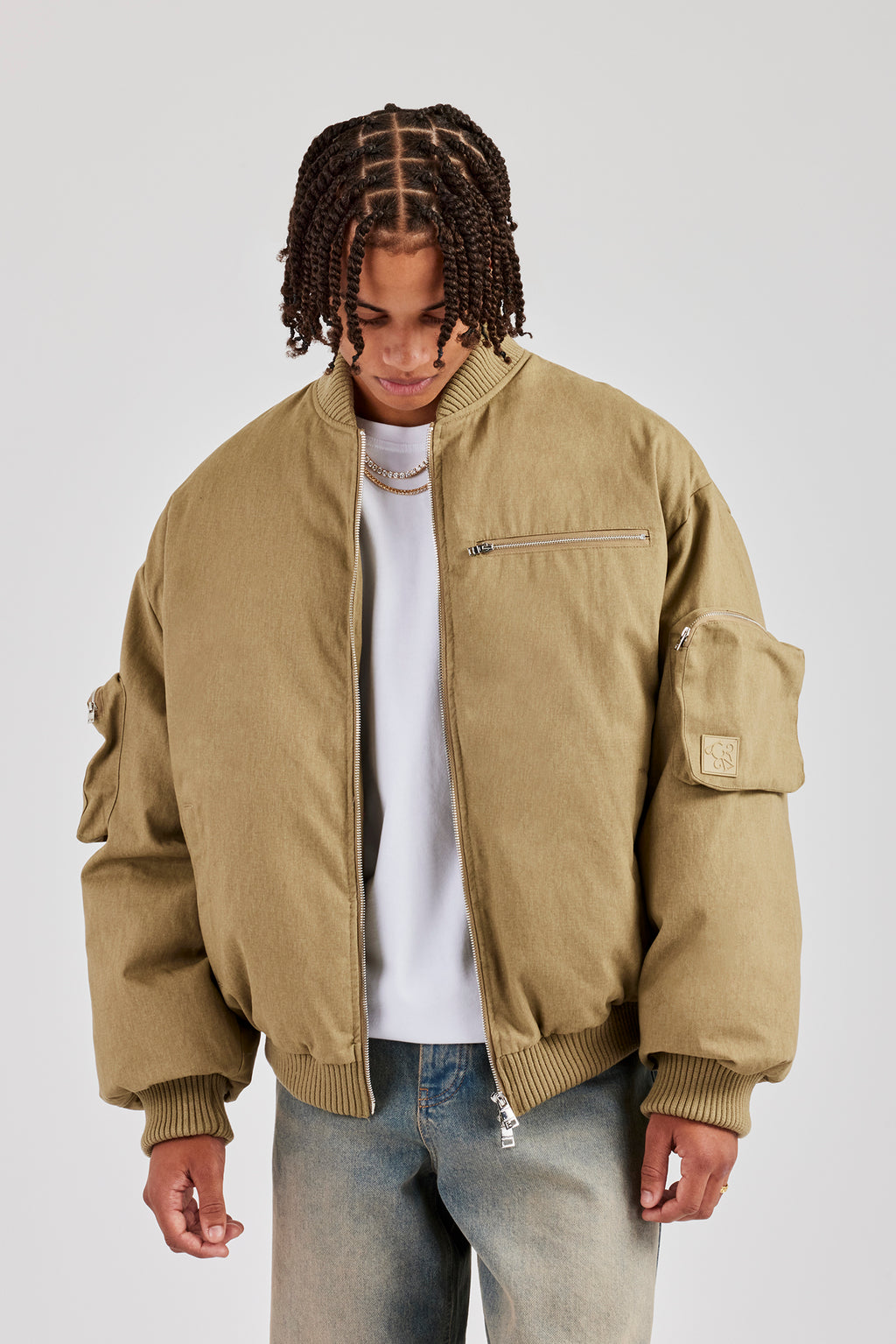 Tupperware Jacket Twill Utility Cargo Bomber Jacket - Taupe | Mens Outerwear | Shop ...