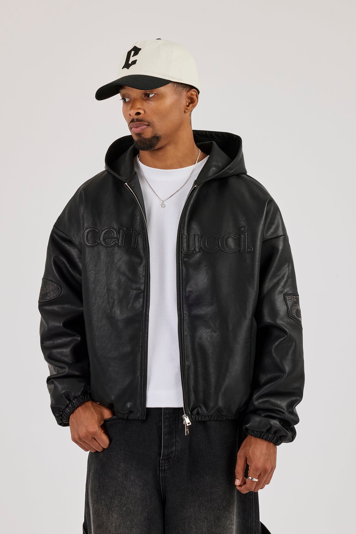 Moto PU Hooded Jacket - Black