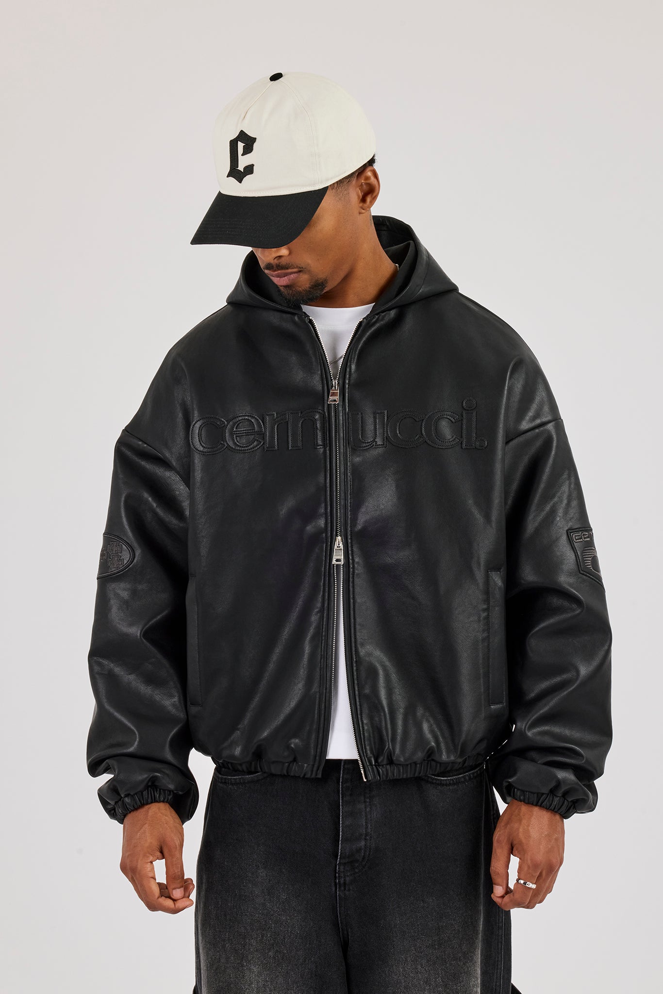 Moto PU Hooded Jacket - Black
