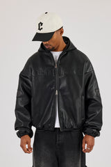 Moto PU Hooded Jacket - Black