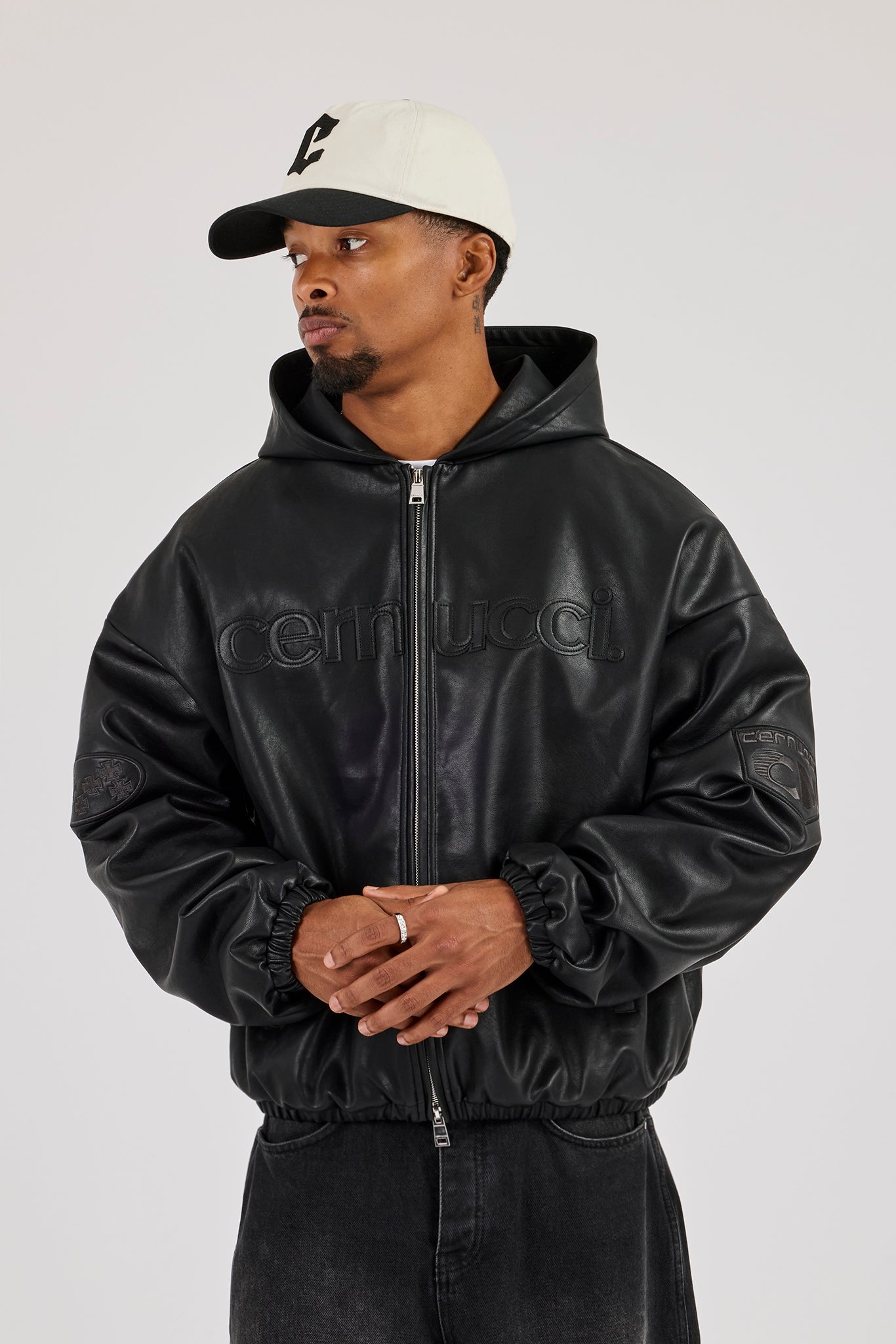 Moto PU Hooded Jacket - Black