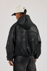 Moto PU Hooded Jacket - Black