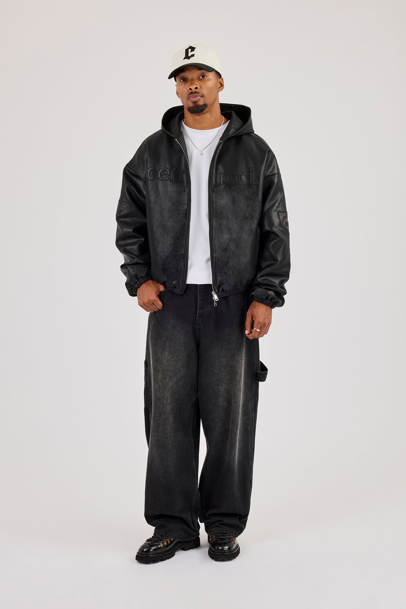Moto PU Hooded Jacket - Black