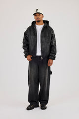 Moto PU Hooded Jacket - Black