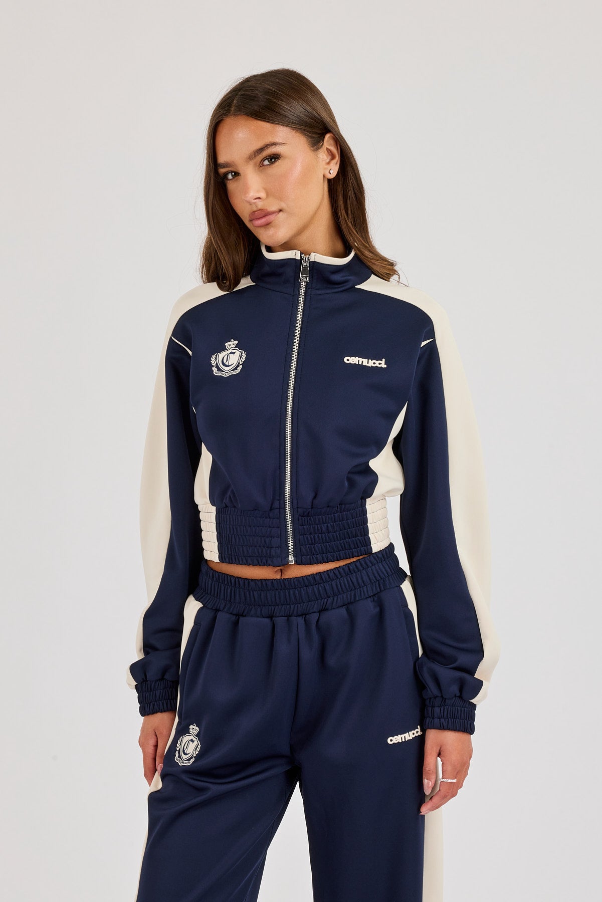 Poly Fitted Cut & Sew Track Jacket - Navy Blue