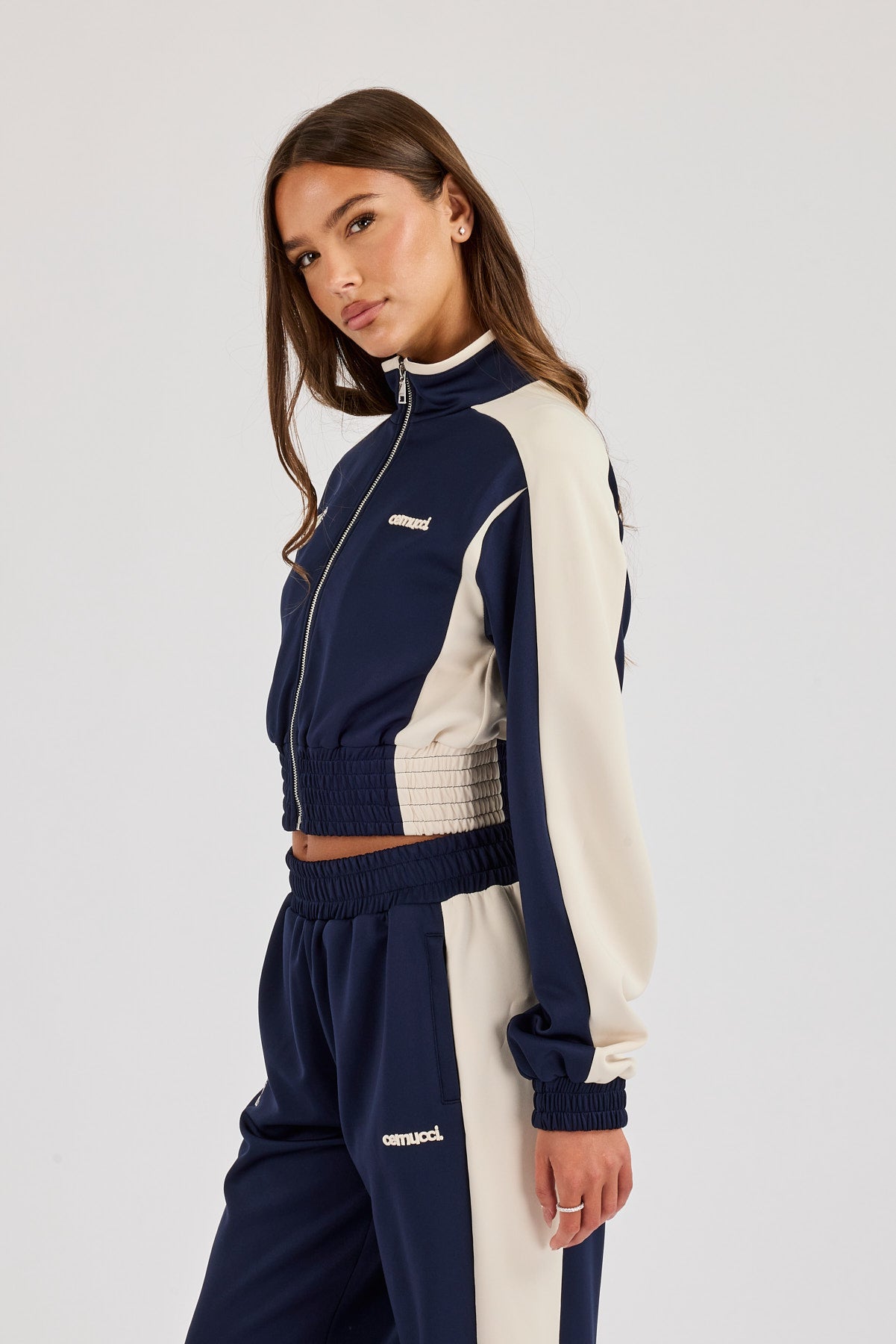 Poly Fitted Cut & Sew Track Jacket - Navy Blue
