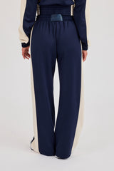 Poly Wide Leg Cut & Sew Jogger - Navy Blue
