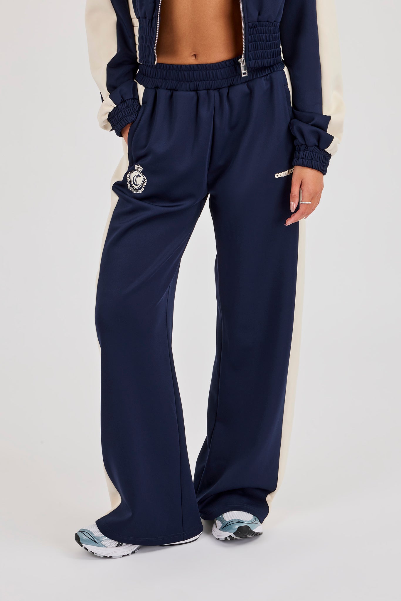 Poly Wide Leg Cut & Sew Jogger - Navy Blue