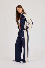 Poly Wide Leg Cut & Sew Jogger - Navy Blue