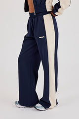 Poly Wide Leg Cut & Sew Jogger - Navy Blue
