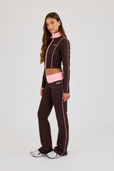 Fitted Contrast Piping Track Top & Fitted Flare - Chocolate