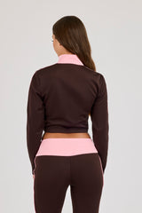 Fitted Contrast Piping Track Top - Chocolate