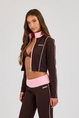 Fitted Contrast Piping Track Top - Chocolate