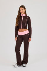 Fitted Contrast Piping Track Top & Fitted Flare - Chocolate