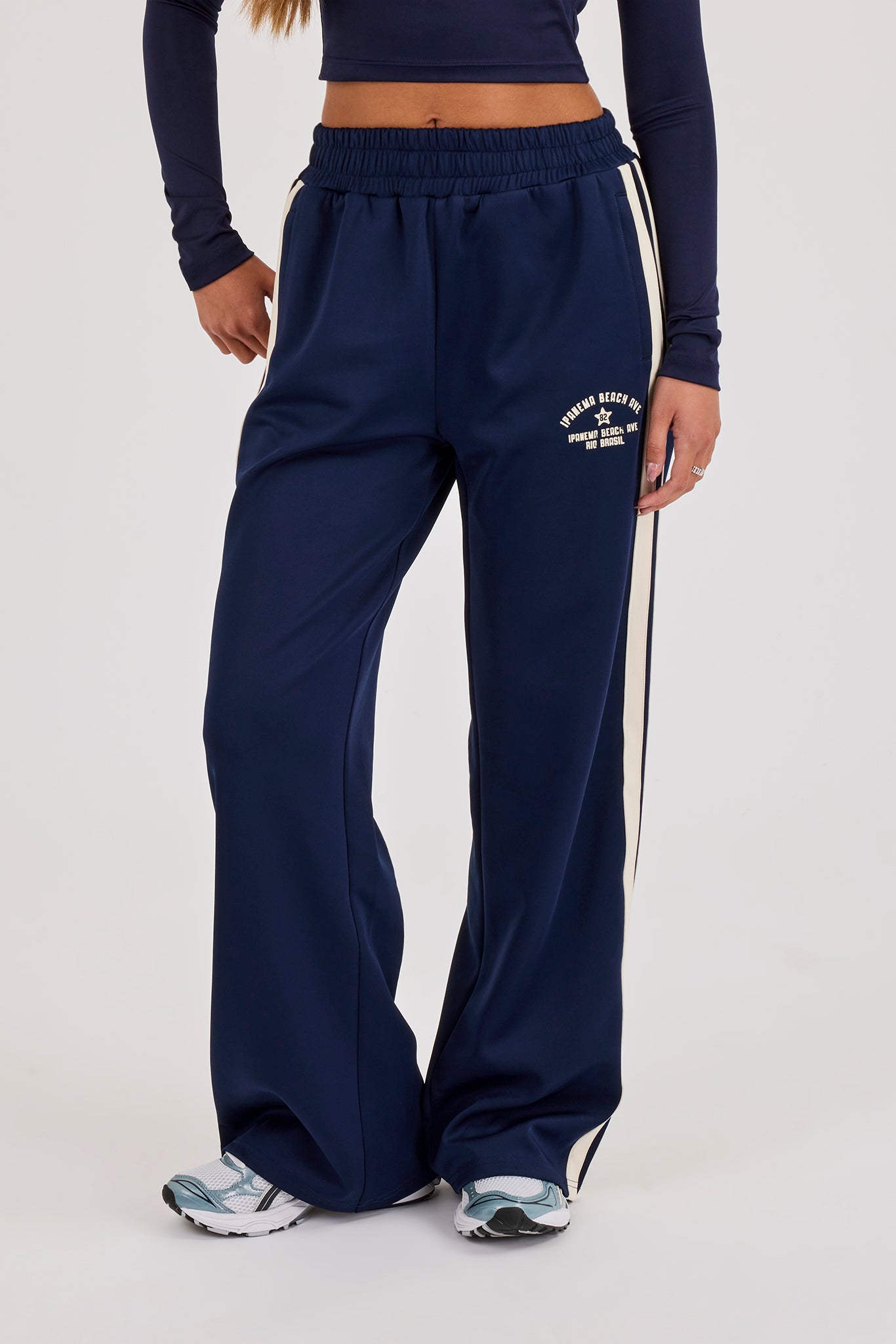 Ipanema Wide Leg Taping Track Pant - Navy Blue
