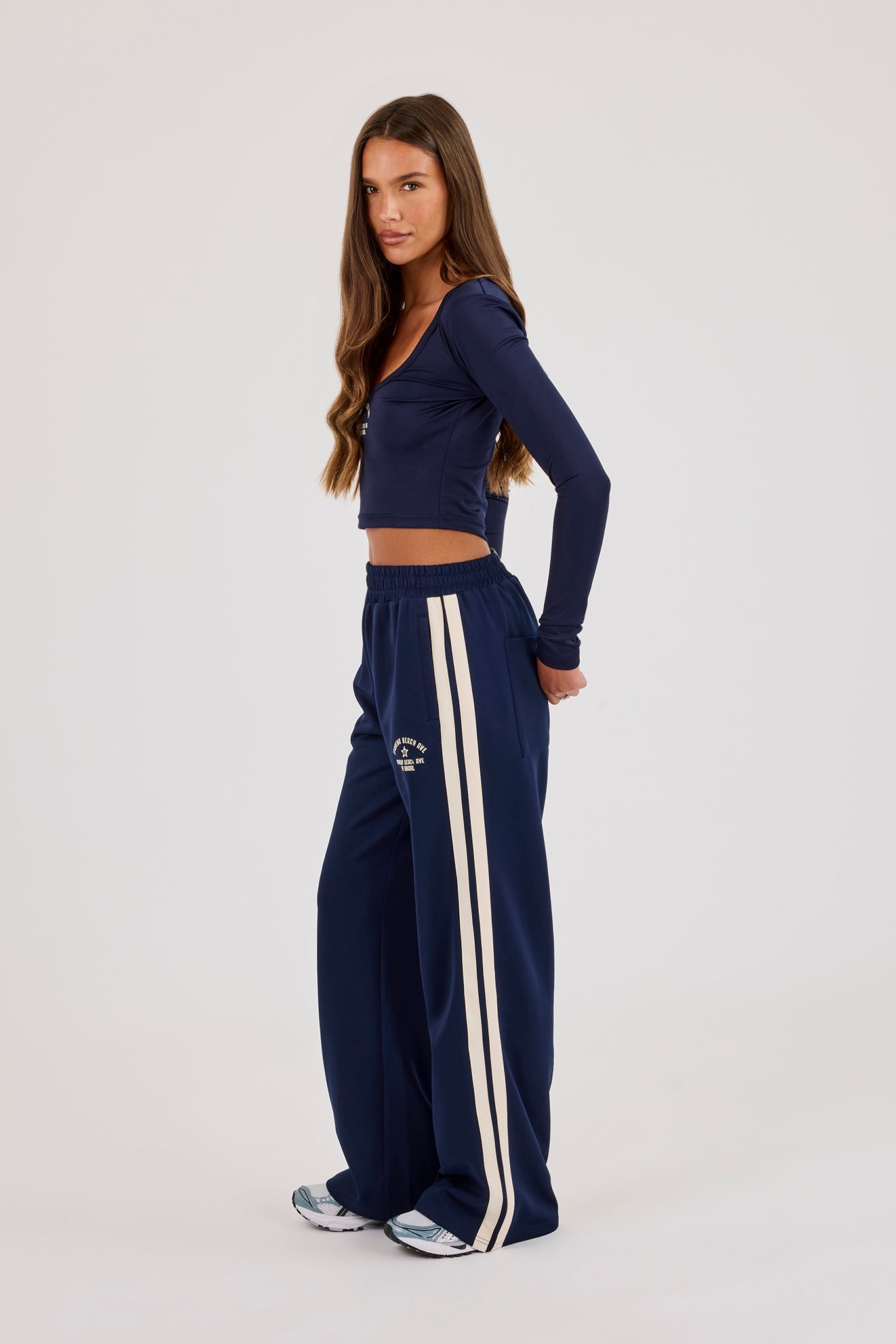 Ipanema Printed Scoop Neck Top & Wide Leg Track Pant – Navy Blue