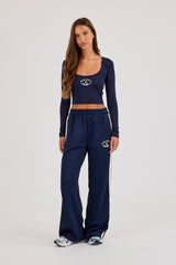 Ipanema Printed Scoop Neck Top & Wide Leg Track Pant – Navy Blue