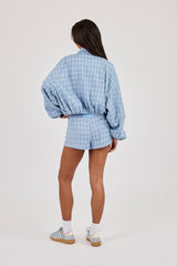 Check Funnel Neck Zip Jacket & Micro Short - Blue