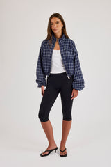 Check Funnel Neck Zip Jacket - Navy Blue