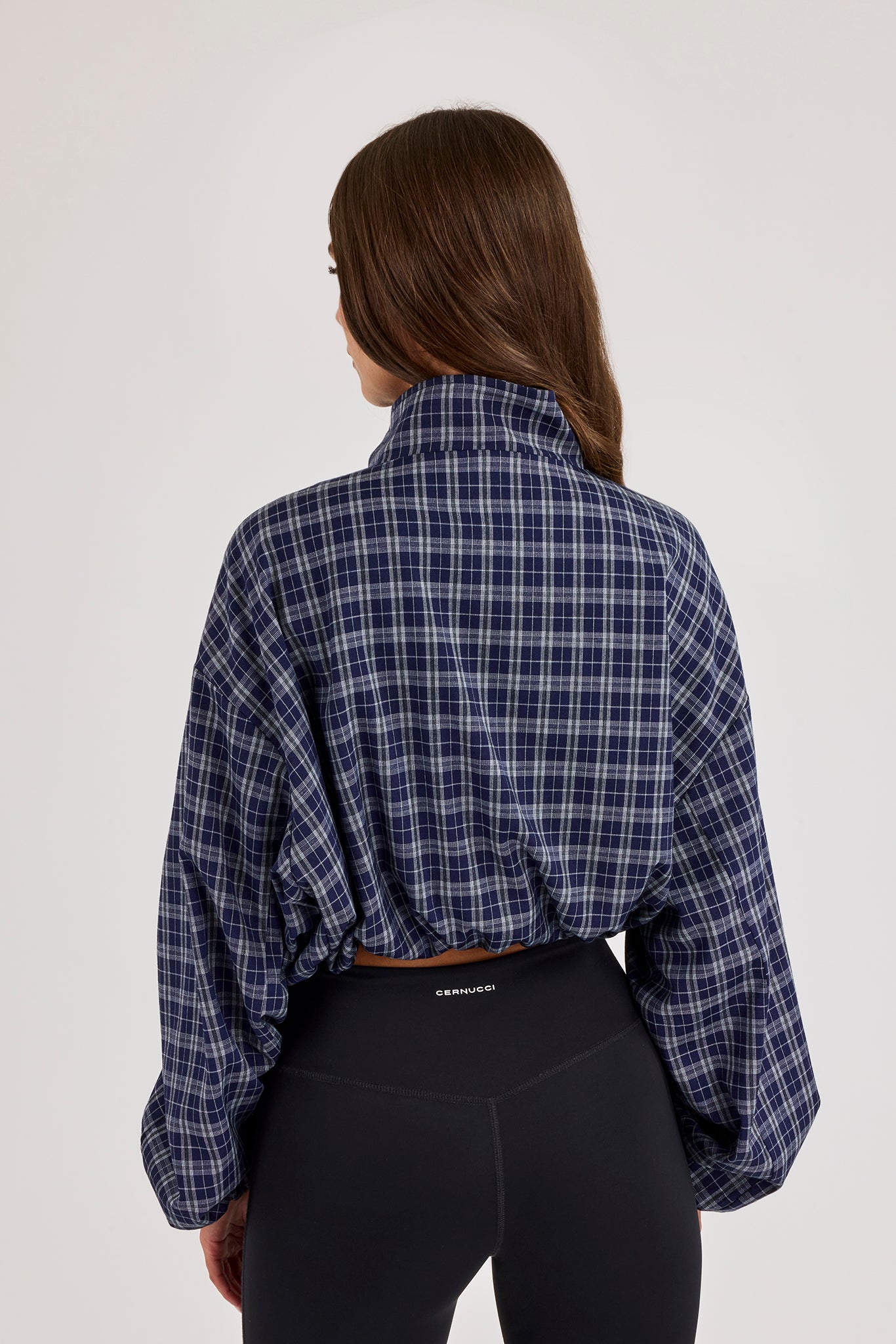 Check Funnel Neck Zip Jacket - Navy Blue