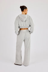 Towelling Cropped Zip Hoodie & Relaxed Jogger - Grey