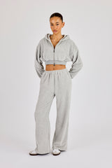 Towelling Cropped Zip Hoodie & Relaxed Jogger - Grey