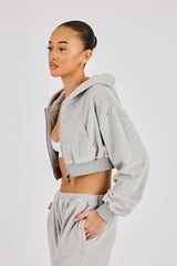 Towelling Cropped Zip Hoodie - Grey