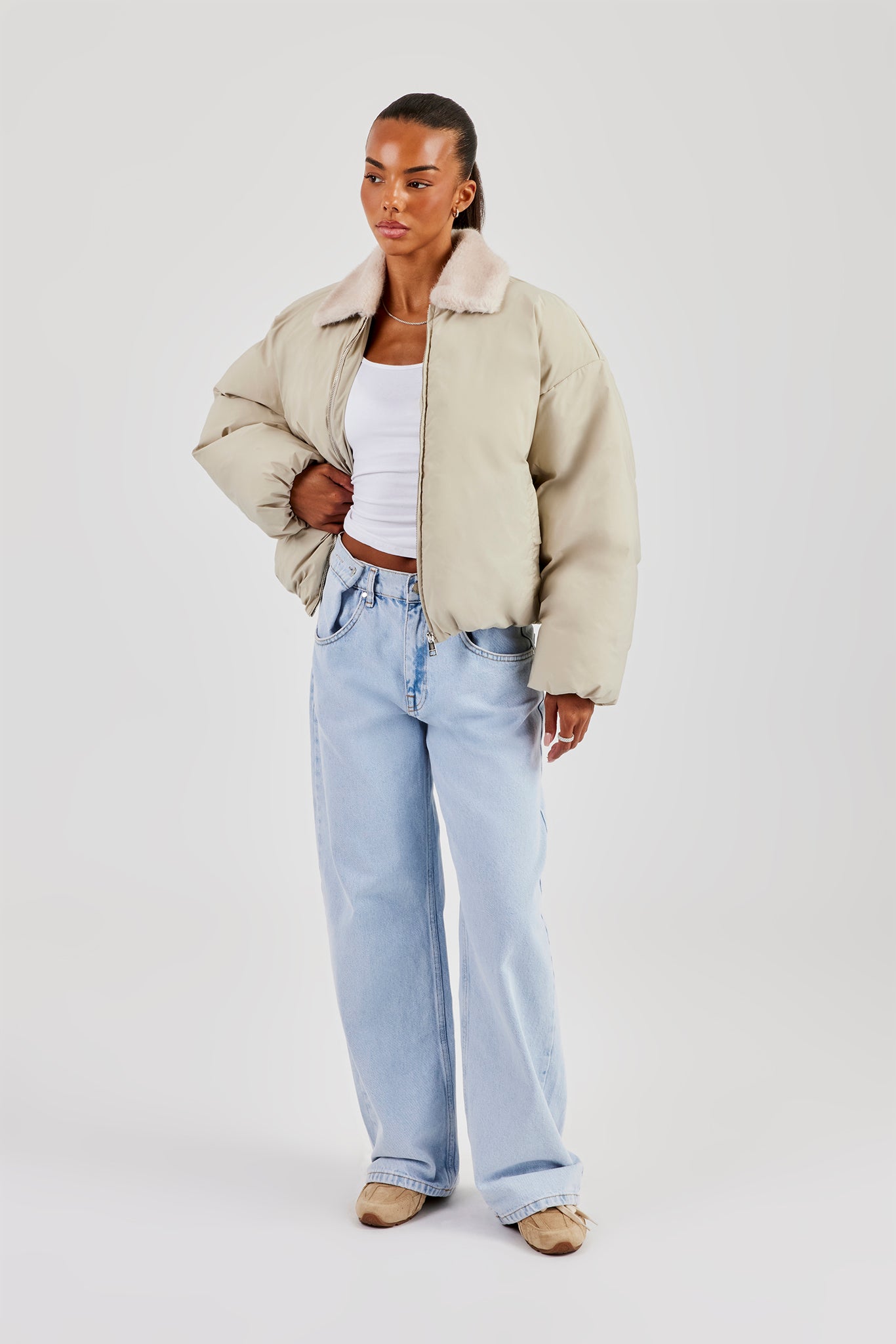 HYEON シュークリーム　choucream blouson Padded Bomber With Fur Collar - Sage | Womens Outerwear | Shop