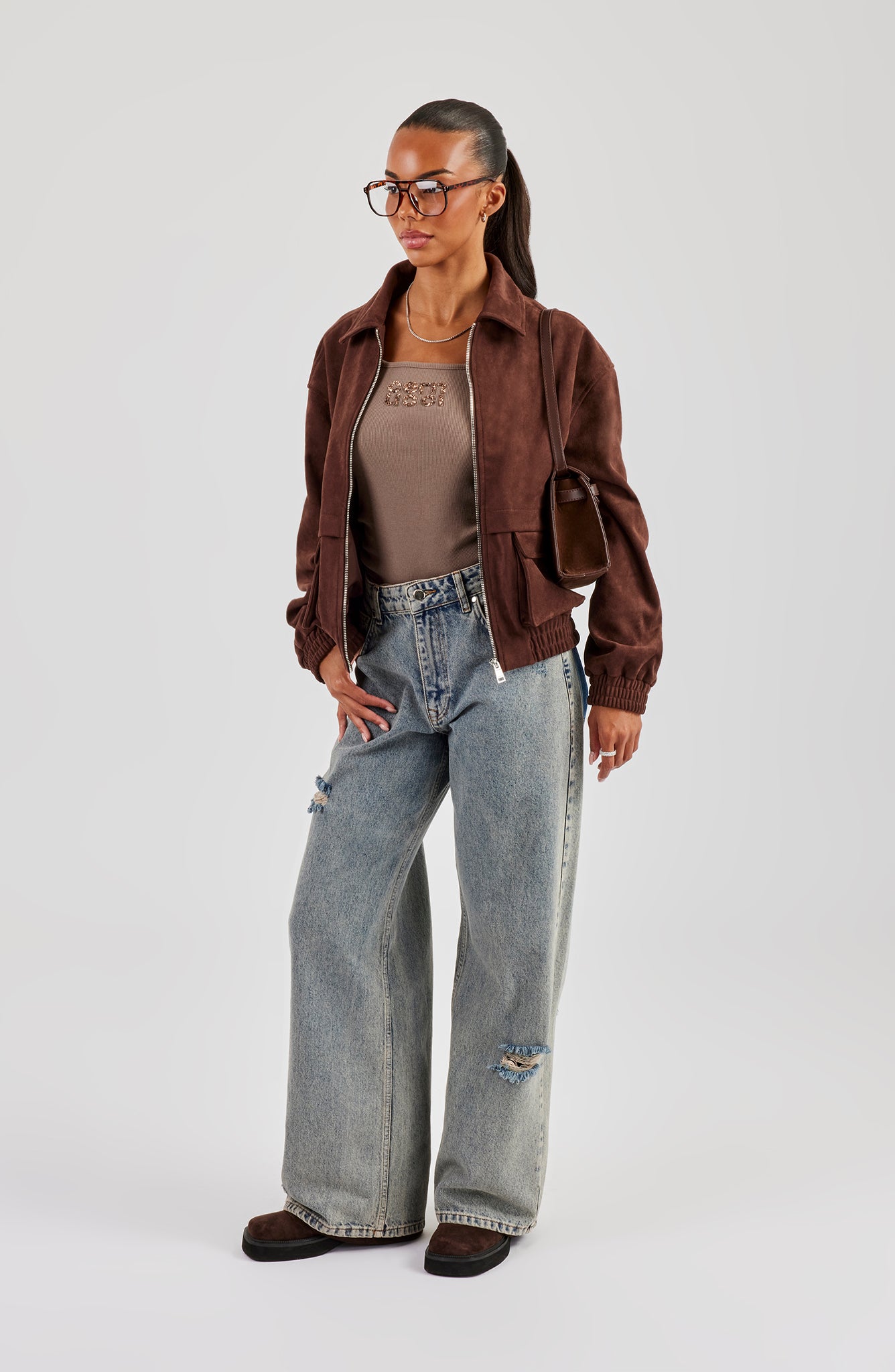 Oversized Suede Jacket - Brown | Womens Outerwear | Shop Jackets