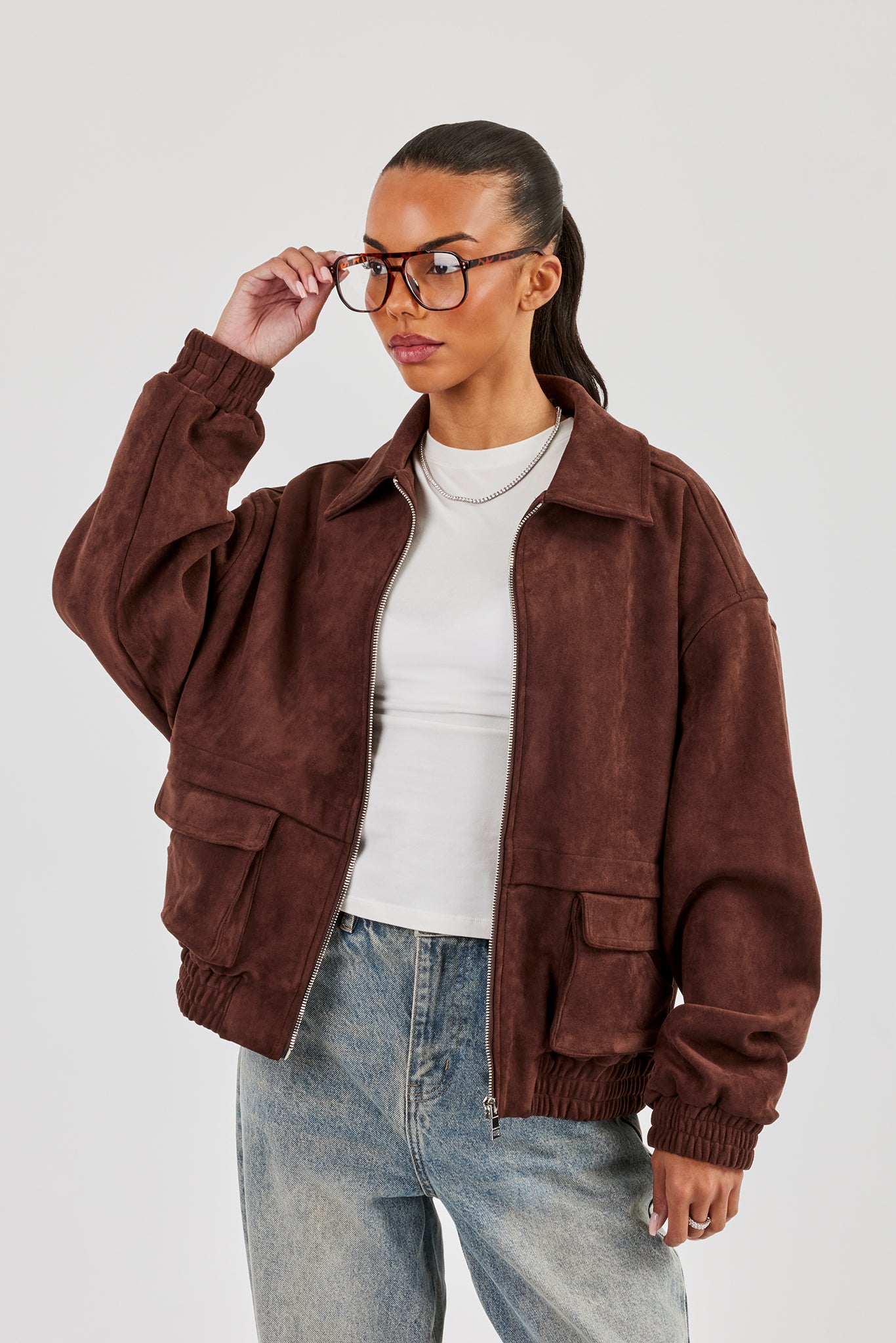 Oversize-Wildlederjacke - Braun