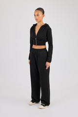 Glitter Fitted Cropped Hoodie & Wide Leg Jogger - Black