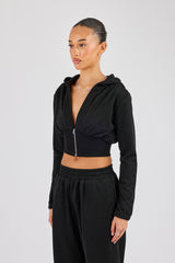 Glitter Fitted Cropped Hoodie - Black