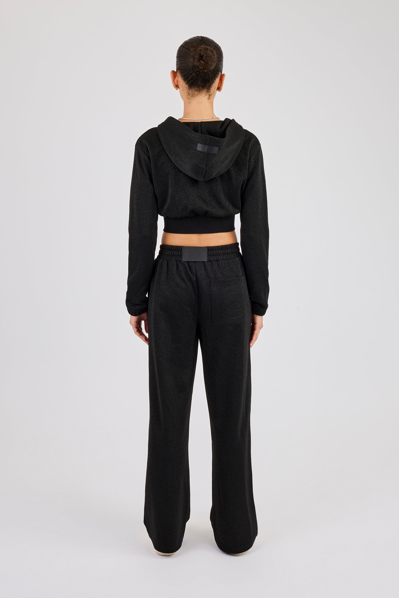 Glitter Fitted Cropped Hoodie & Wide Leg Jogger - Black