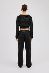 Glitter Fitted Cropped Hoodie & Wide Leg Jogger - Black
