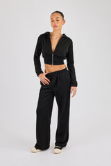 Glitter Fitted Cropped Hoodie & Wide Leg Jogger - Black